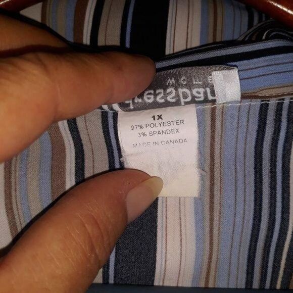 Vintage Blouse 3/4 Sleeve Striped Button Down Collar French Cuff Size 1X - Picture 8 of 8